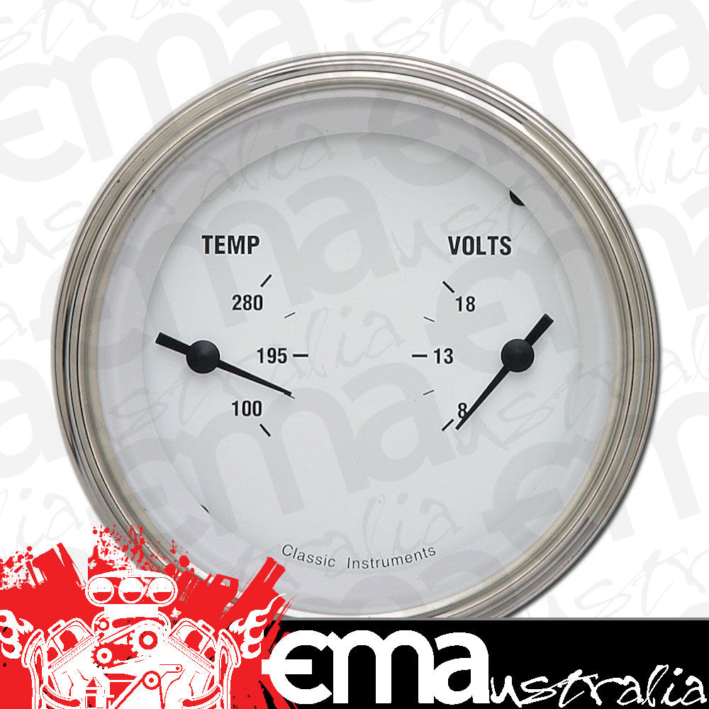 Classic Instruments WH74SLF White Hot - Dual Gauge 3-3/8" Temp & Volt