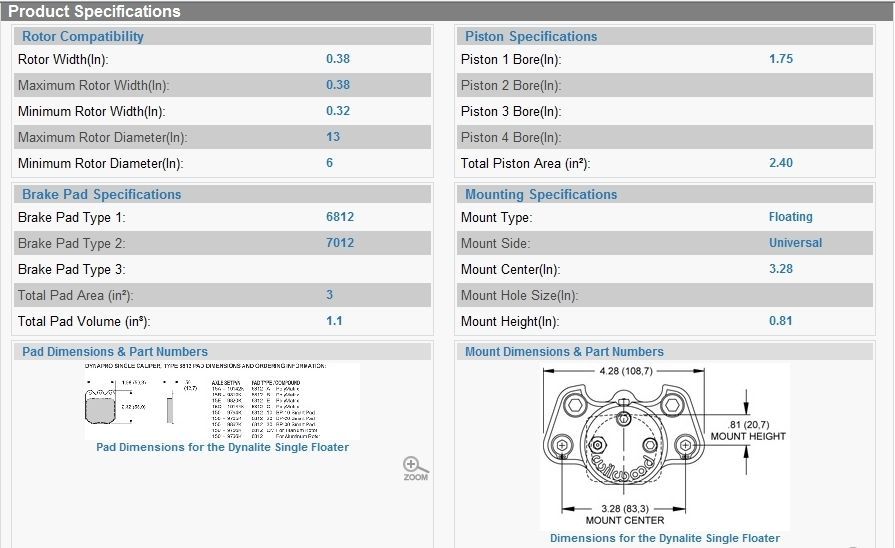 Wilwood 120-3277 Dynalite Single Floating Caliper 1 Piston suits up to 13" x .38" Rotor