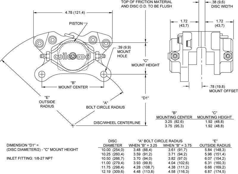 Wilwood 120-4062 Dynalite 2 Piston Brake Caliper suit 0.38" x 13" Rotor