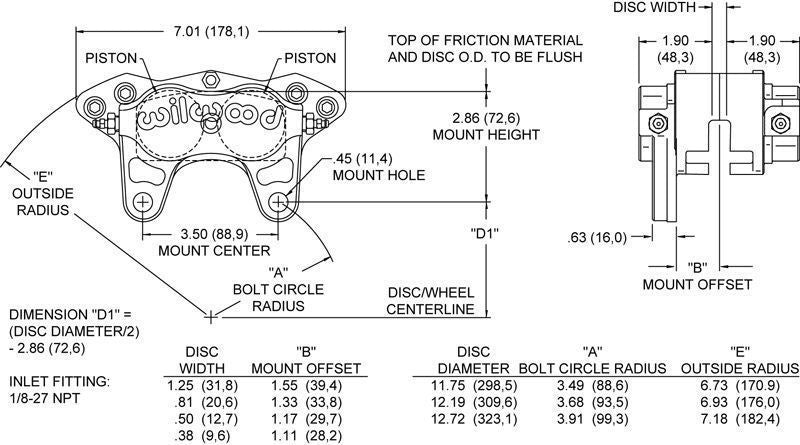 Wilwood 120-4954-SI Billet NDL Radial Mount 4 Spot Caliper 12.72" x .81" Rotor 1.75" Bore Size