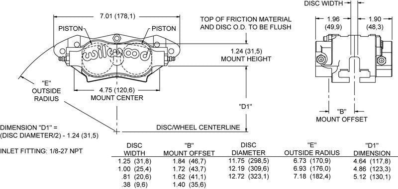 Wilwood 120-6454 Billet NDL Radial Mount 4 Spot Caliper 12.72" x .81" Rotor 1.75" Bore Size