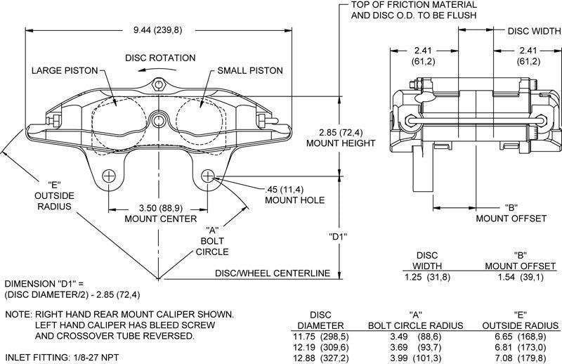 Rear side Mount Passenger side (LHS) 120-7569-RS Billet Superlite 4 Spot Caliper 13" x 1.25" Rotor LH Wilwood Disc Brakes WIL120-7569-RS