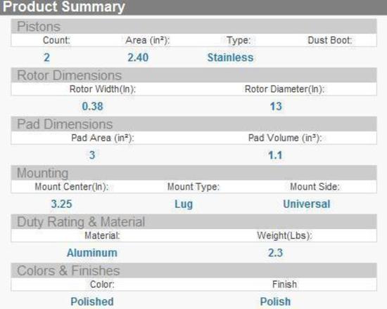 WILWOOD DYNAPRO BRAKE CALIPER SUIT .380"X13" ROTOR POLISHED WB 120-9687-P