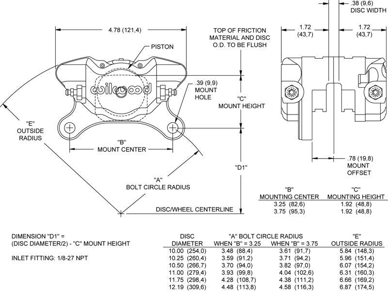 Wilwood 120-9689 Dynapro Universal Billet Twin Piston Brake Caliper 2 Piston
