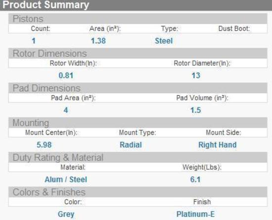Wilwood 120-9808 Combination Radial Mount 1 Spot RH Caliper suit 0.81" Rotor
