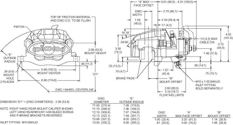 Wilwood 120-9808 Combination Radial Mount 1 Spot RH Caliper suit 0.81" Rotor