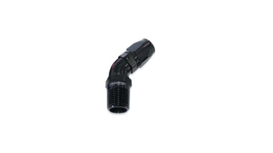 Aeroflow AF528-06-06BLK Male 3/8 NPT 45 Deg to -6 Hoseblack Full Flow Billet 1 Piece