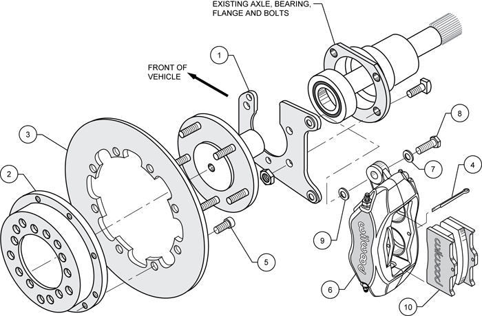 Big Ford (3.500 in. x 2.375 in.) Ford7.5", Ford 8", Ford 8.8", Ford 9", Dana 60, Dana 44 140-0261-B Dynalite Drag Race Rear Brake Kit for Bearing w/ 2.36" Axle Offset Wilwood Disc