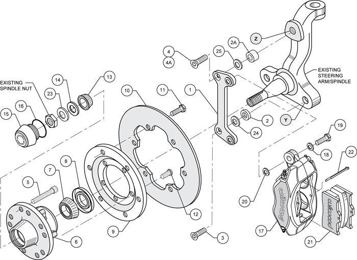 WILWOOD DYNALITE FRONT BRAKE KIT SOLID ROTORS 4 SPOT HQ-HZ TORANA WB 140-1017-B