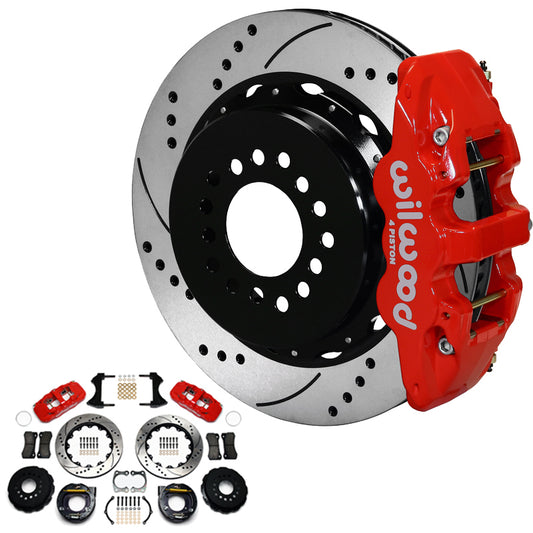 Wilwood WB140-10948-DR AERO4 Big Brake Rear Kit Red - 4-Piston 14" (Suit Ford Big Bearing With 2.50 Offset & Internal Park Brake)