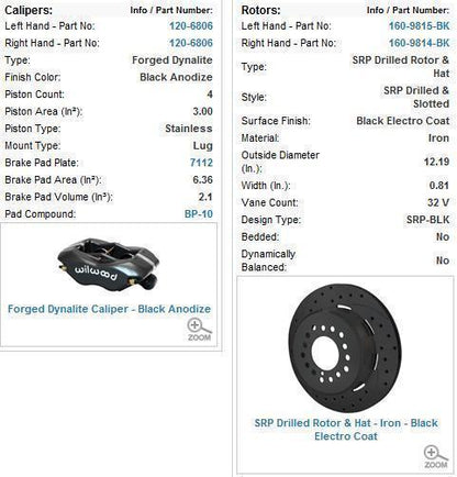 Wilwood 140-13205-D Dynalite 4 Spot Rear Brake Kit Dust Boot Calipers for Ford Small Bearing w/ 2.66" Offset