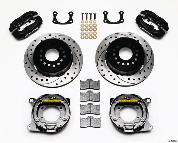 Wilwood 140-7140-D Drilled Dynalite 4 Spot Rear Brake Kit Solid Rotors Black for Ford 9"