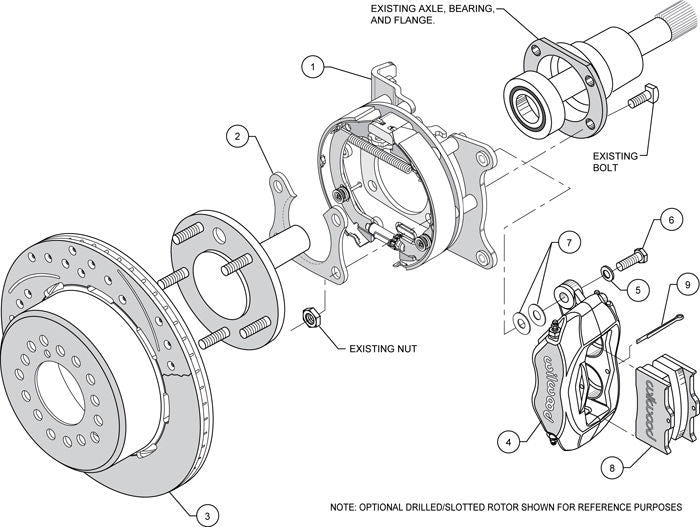Wilwood 140-7143-D Dynalite Rear Park Brake Kit 4 Spot Drilled for Ford 9"