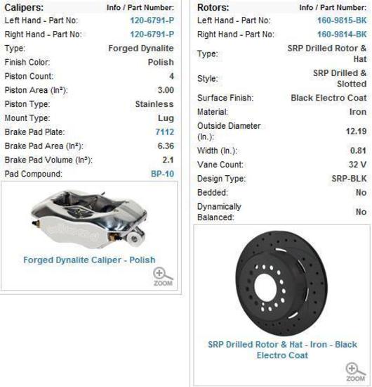 WILWOOD DYNALITE REAR PARK BRAKE KIT SMALL Ford 9" 4SPOT POLISHED WB 140-7143-DP