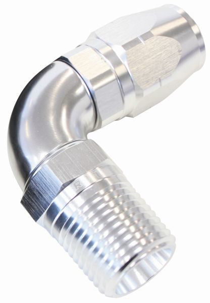 Aeroflow AF529-08-04S Male 1/4 NPT 90 Deg to -8 Hosesilver Full Flow Billet 1Piece