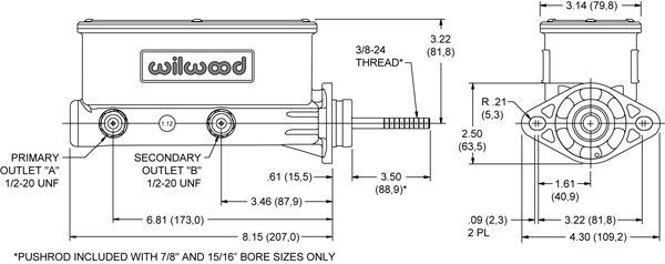 WILWOOD TANDEM MASTER CYLINDER 15/16" BORE WB260-13375-P POLISHED ALLOY
