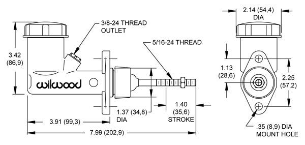 WILWOOD COMPACT MASTER CYLINDER .625" BORE INTEGRATED RESERVOIR WB260-2636