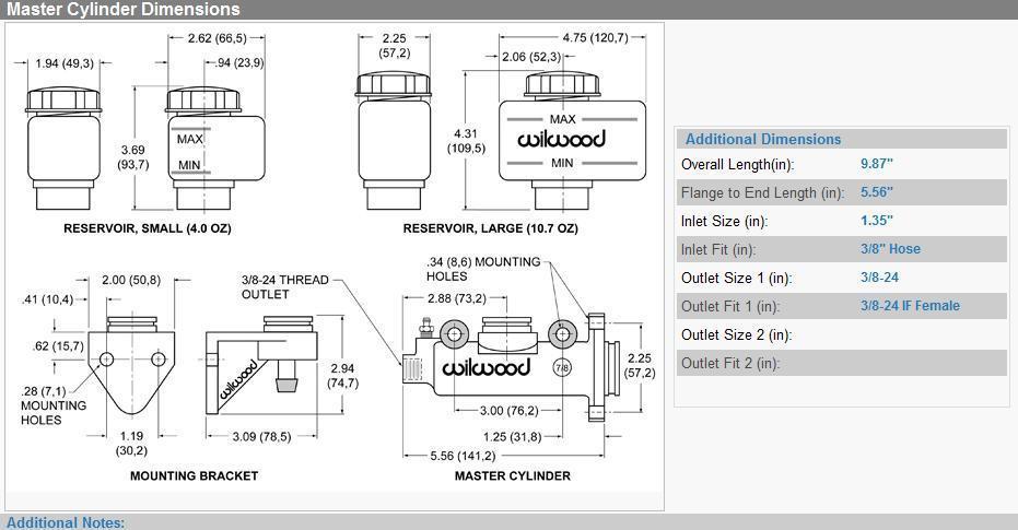 Wilwood | WIL260-3372 | 260-3372 Combination Remote Reservoir Master Cylinder 5/8" Bore