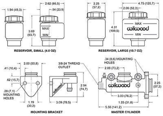 Wilwood 260-3378 Aluminium Master Cylinder 1" Bore Remote Reservoir