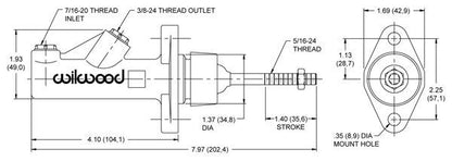Wilwood | WIL260-6087 | COMPACT MASTER CYLINDER WB260-6087 REMOTE RESERVOIR 5/8" BORE