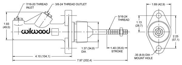 Wilwood 260-6089 Aluminium Master Cylinder 3/4" Bore Remote Reservoir