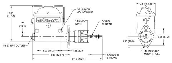 Wilwood 260-6764 Universal 3/4" Bore High Volume Master Cylinder & Reservoir