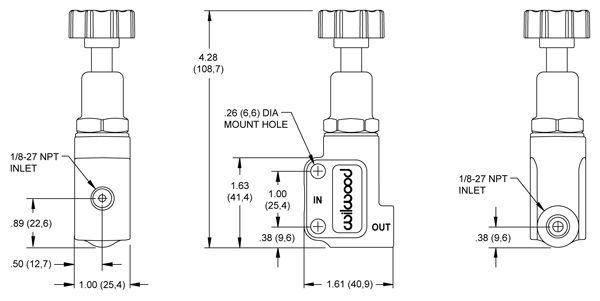 Wilwood 260-8419 Brake Proportioning Valve Knob Adjustment 1/8 NPT In/Outlets