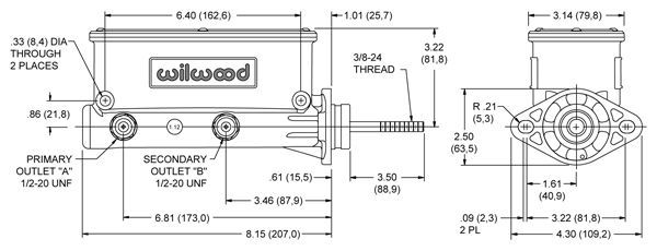 WILWOOD POLISHED TANDEM MASTER CYLINDER 1-1/8" BORE WB260-8556-P