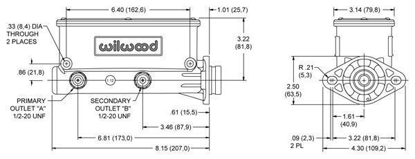 Wilwood 260-9439-P 7/8" Aluminium Polished Tandem Chamber Master Cylinder with Push Rod