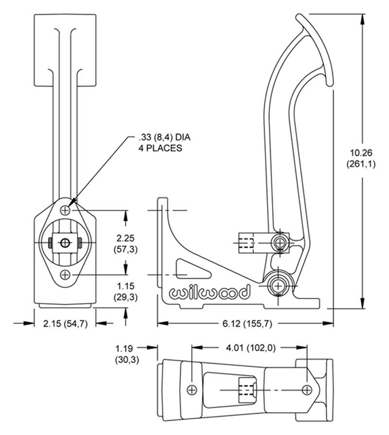 WILWOOD FLOOR MOUNT SINGLE MASTER CYLINDER BRAKE/CLUTCH PEDAL 6.00:1 WB340-1289