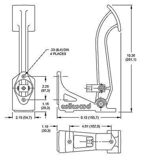 WILWOOD FLOOR MOUNT SINGLE MASTER CYLINDER BRAKE/CLUTCH PEDAL 6.00:1 WB340-1289
