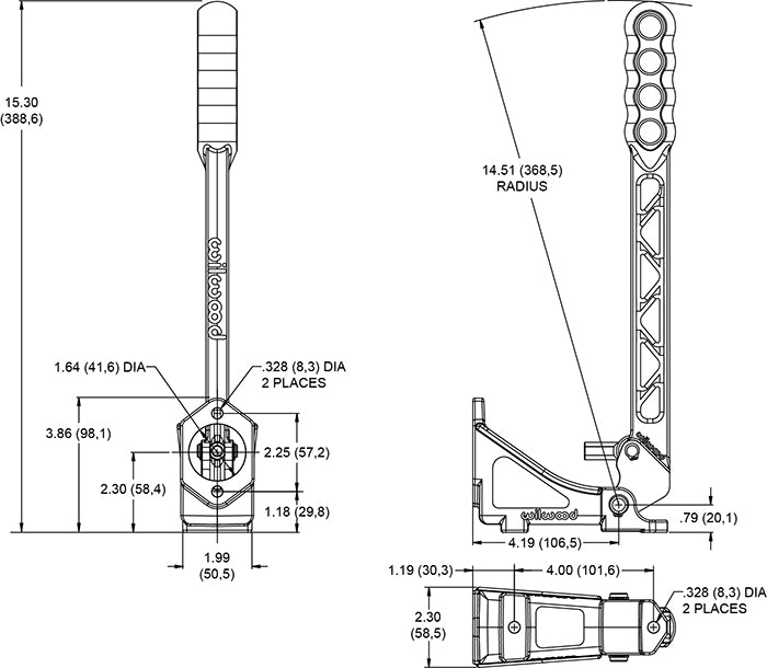 Wilwood 340-14769 Vertical Hydraulic Handbrake Lever Assembly - 11:1 Ratio