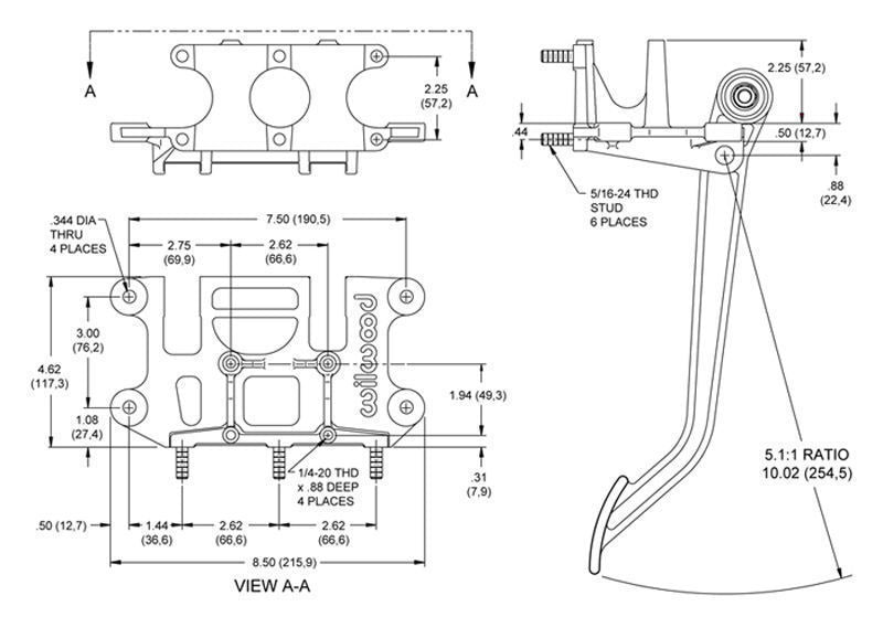 WILWOOD REVERSE SWING MOUNT BRAKE & CLUTCH PEDAL ASSEMBLY TRIPLE MC WIL 340-4828