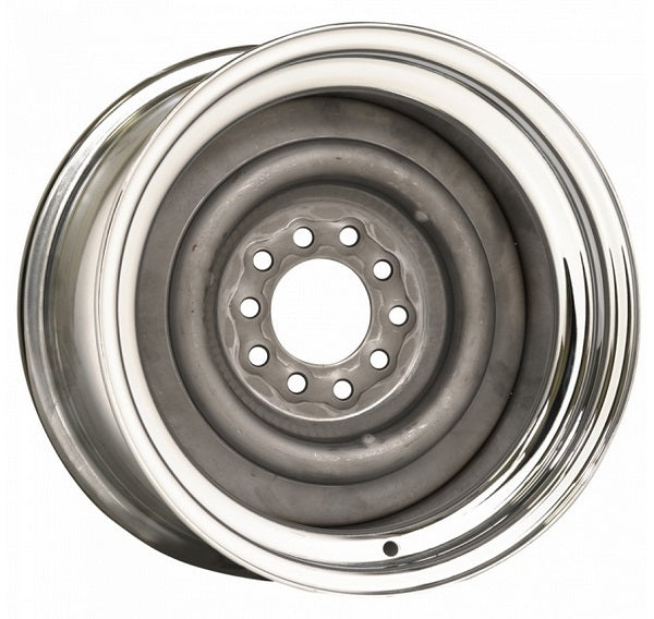 Wheel Vintiques WV13-571204 Chrome Outer Grey Primer Center Smoothie Steel Rim 15 X 7" 4-1/2 & 4-3/4" Bolt Circle w/ 4" Back Space