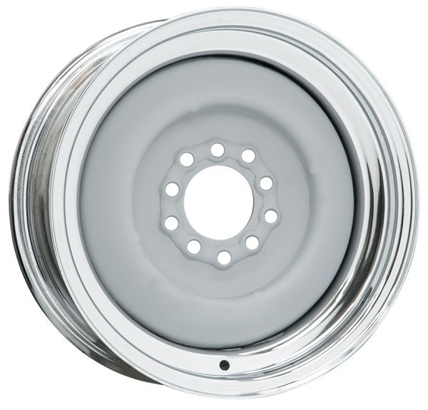 Wheel Vintiques WV21-5512314 Chrome Outer Grey Primer Center Solid Steel Rim 15 X 5" 4-1/2 & 4-3/4" Bolt Circle w/ 3-1/4" Back Space