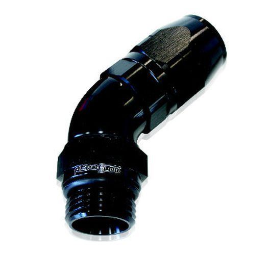 Aeroflow 100 & 450 series braided hose Male End -8ORB to -8 Hosefull Flow Billet 45 Deg Aeroflow Performance Products AF544-08-08BLK
