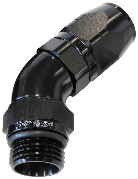 Aeroflow AF544-12-12BLK Male Hose End -12ORB to 12 Hosefull Flow Billet 45 Deg