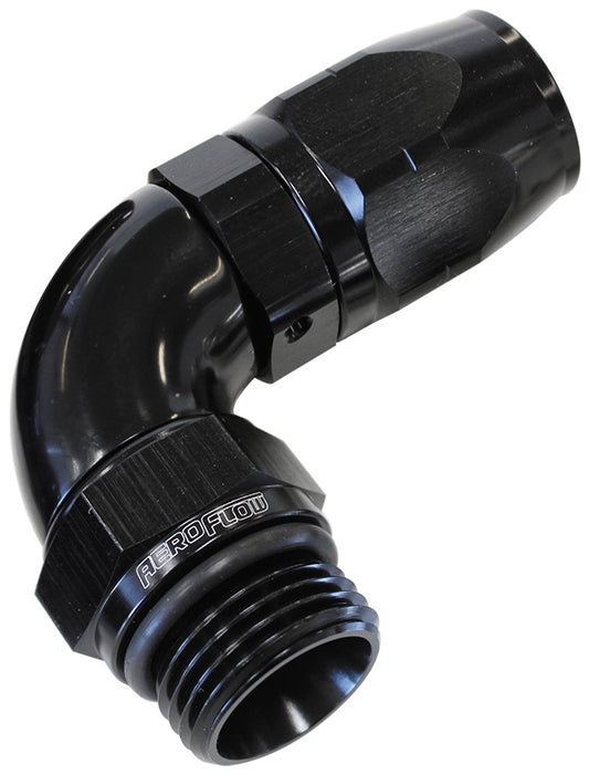 Aeroflow AF549-12-12BLK Male Hose End -12ORB To-12 Hosefull Flow Billet 90 Deg Black