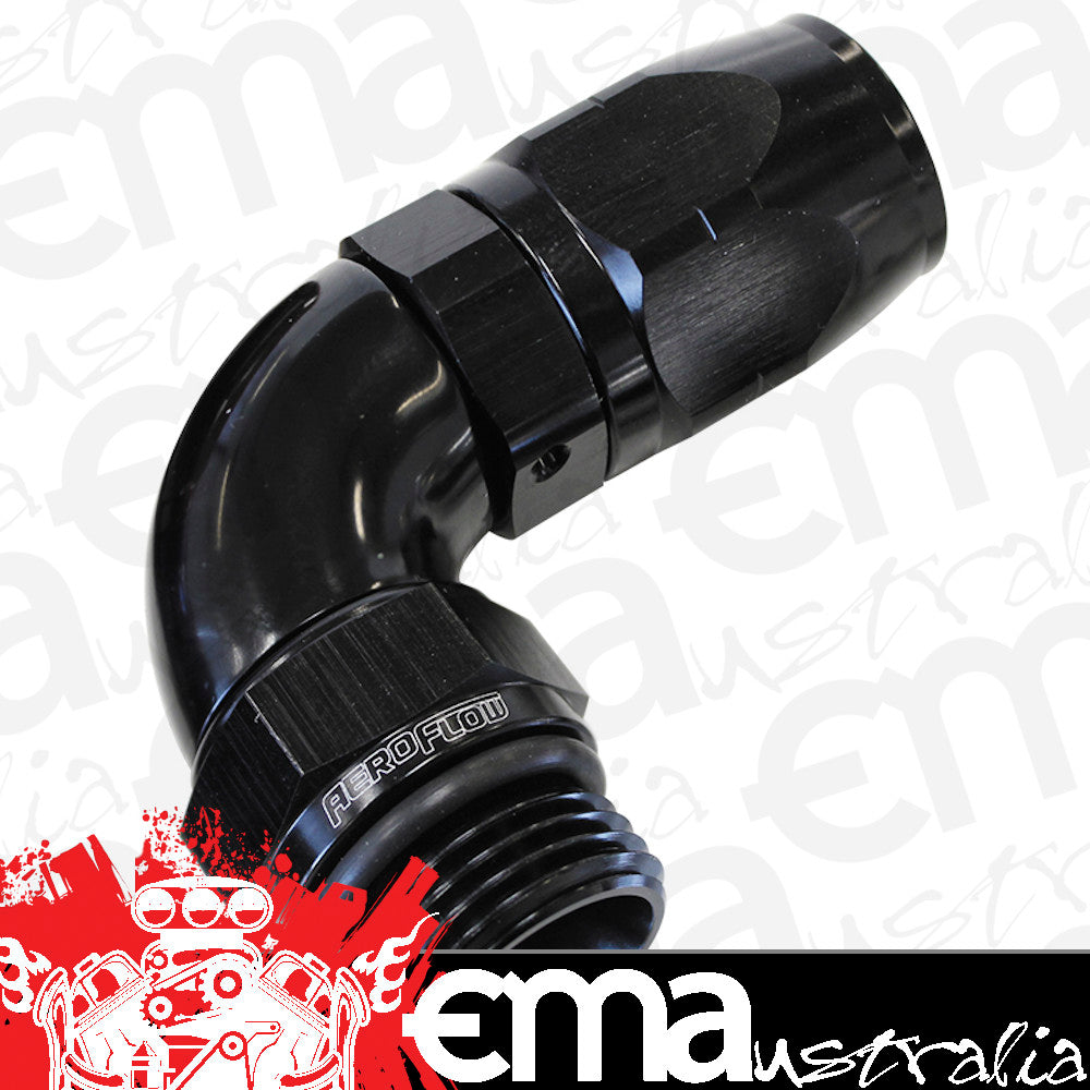 Aeroflow AF549-12-12BLK Male Hose End -12ORB To-12 Hosefull Flow Billet 90 Deg Black