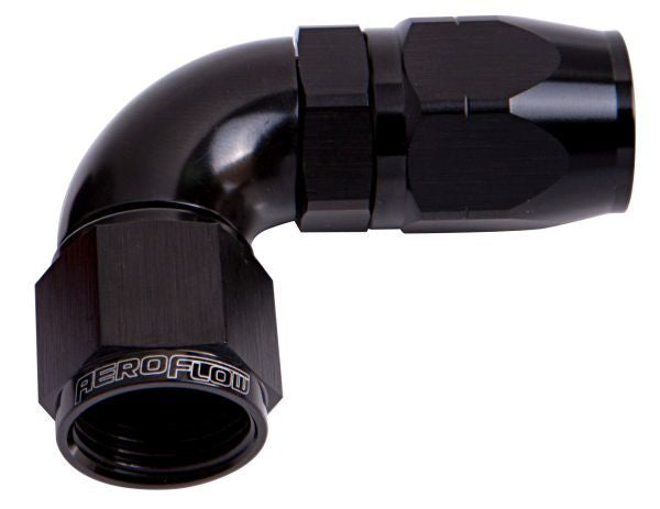Aeroflow AF553-08BLK-25 Alloy 90 Deg Hose End -8AN Black Cutter Style Full Swivel