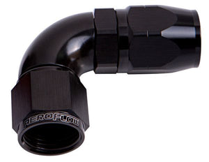 Aeroflow AF553-08BLK-25 Alloy 90 Deg Hose End -8AN Black Cutter Style Full Swivel
