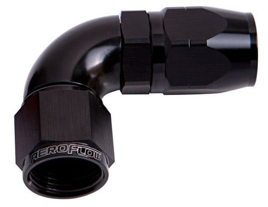 Aeroflow AF553-08BLK-25 Alloy 90 Deg Hose End -8AN Black Cutter Style Full Swivel