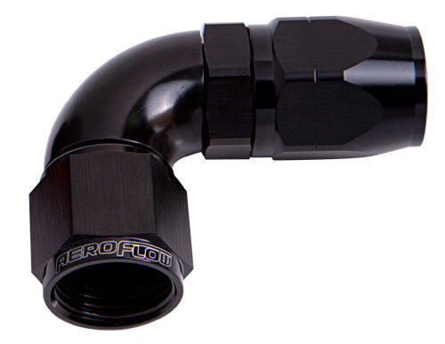 Aeroflow AF553-10BLK-25 Alloy 90 Deg Hose End -10AN Black Cutter Style Full Swivel