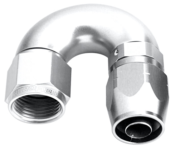 Aeroflow AF556-04S Alloy 180 Deg Hose End -4AN Silver Cutter Style Full Flow
