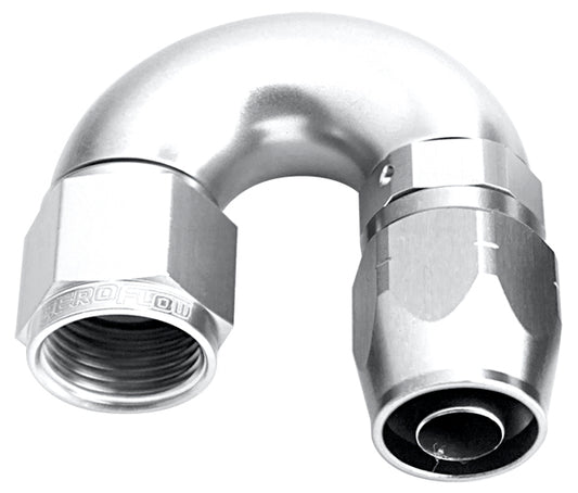 Aeroflow AF556-04S Alloy 180 Deg Hose End -4AN Silver Cutter Style Full Flow