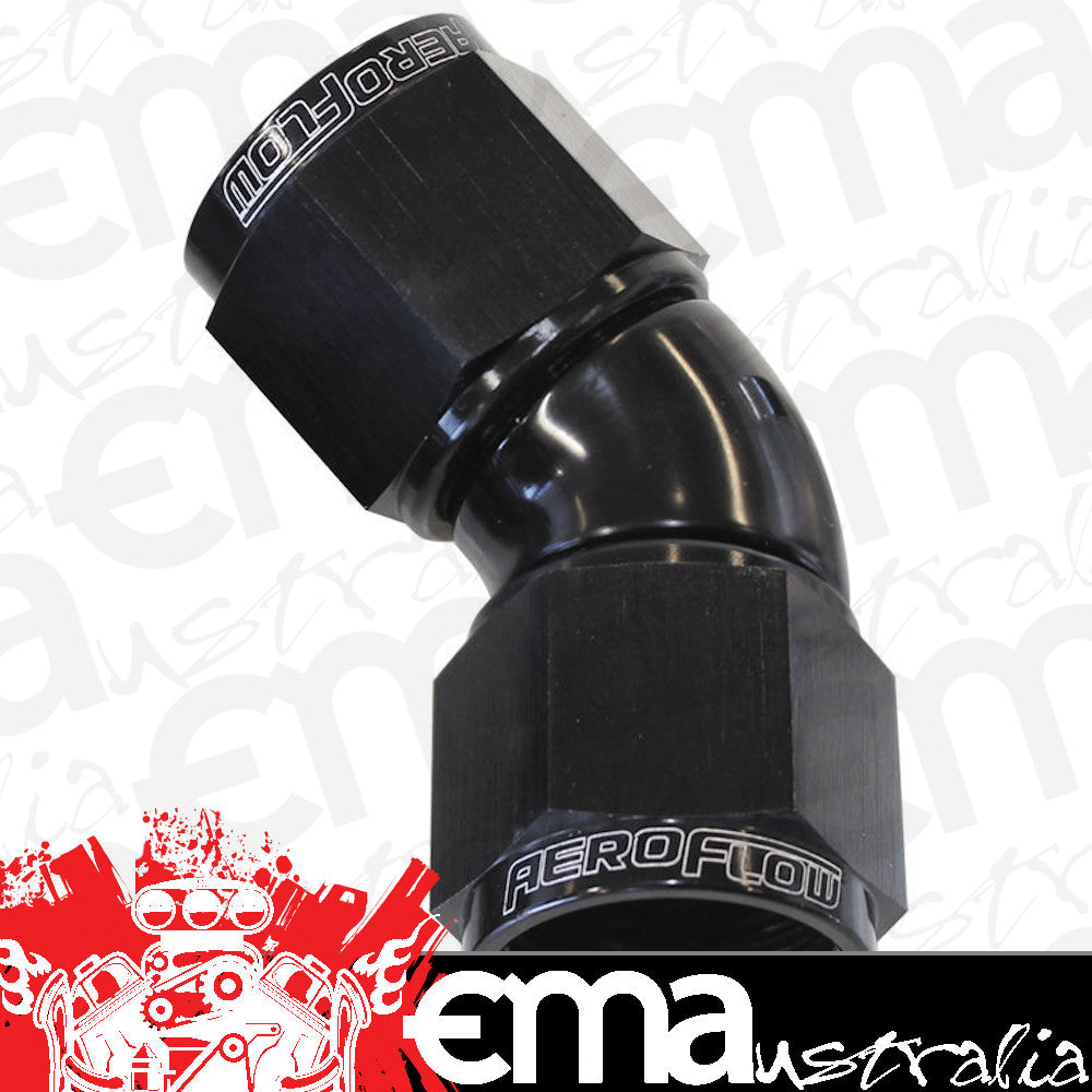 Aeroflow AF563-06BLK -6AN 45 Deg Swivel Coupler Black Billet Full Flow 1 Piece
