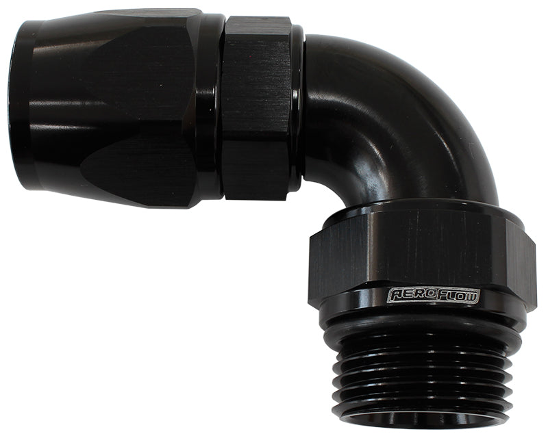 Aeroflow AF583-10-10DBLK Male End -10ORB to 10AN Telfonfull Flow Billet 90 Deg Black