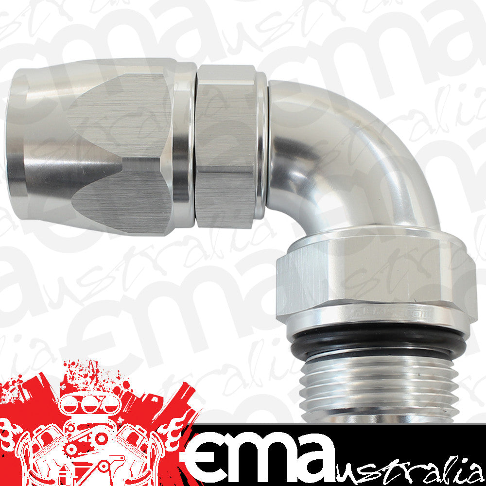Aeroflow AF583-12-12DS Male End -12ORB to 12AN Telfonfull Flow Billet 90 Deg Silver