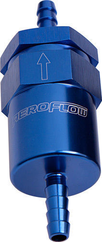 Aeroflow AF610-05 Billet Fuel Filter 5/16" Barb Blue 30 Micron Bronze Filter