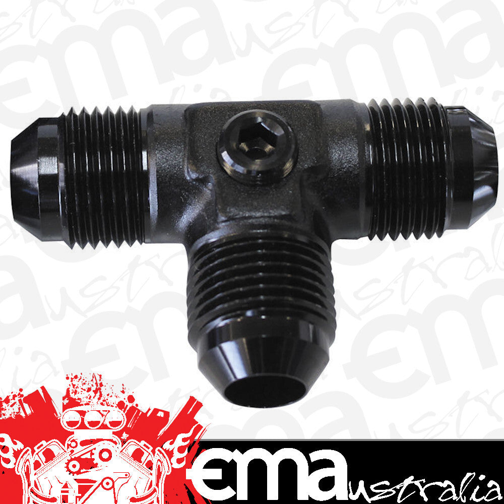 Aeroflow AF824-06PBLK Male Flare Tee -6AN with 1/8" Port Black All Sides Male An